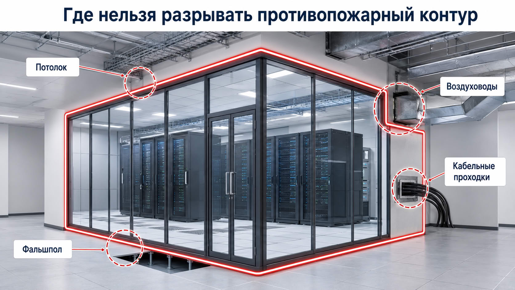 Кабельные проходки, фальшпол и пространство над потолком